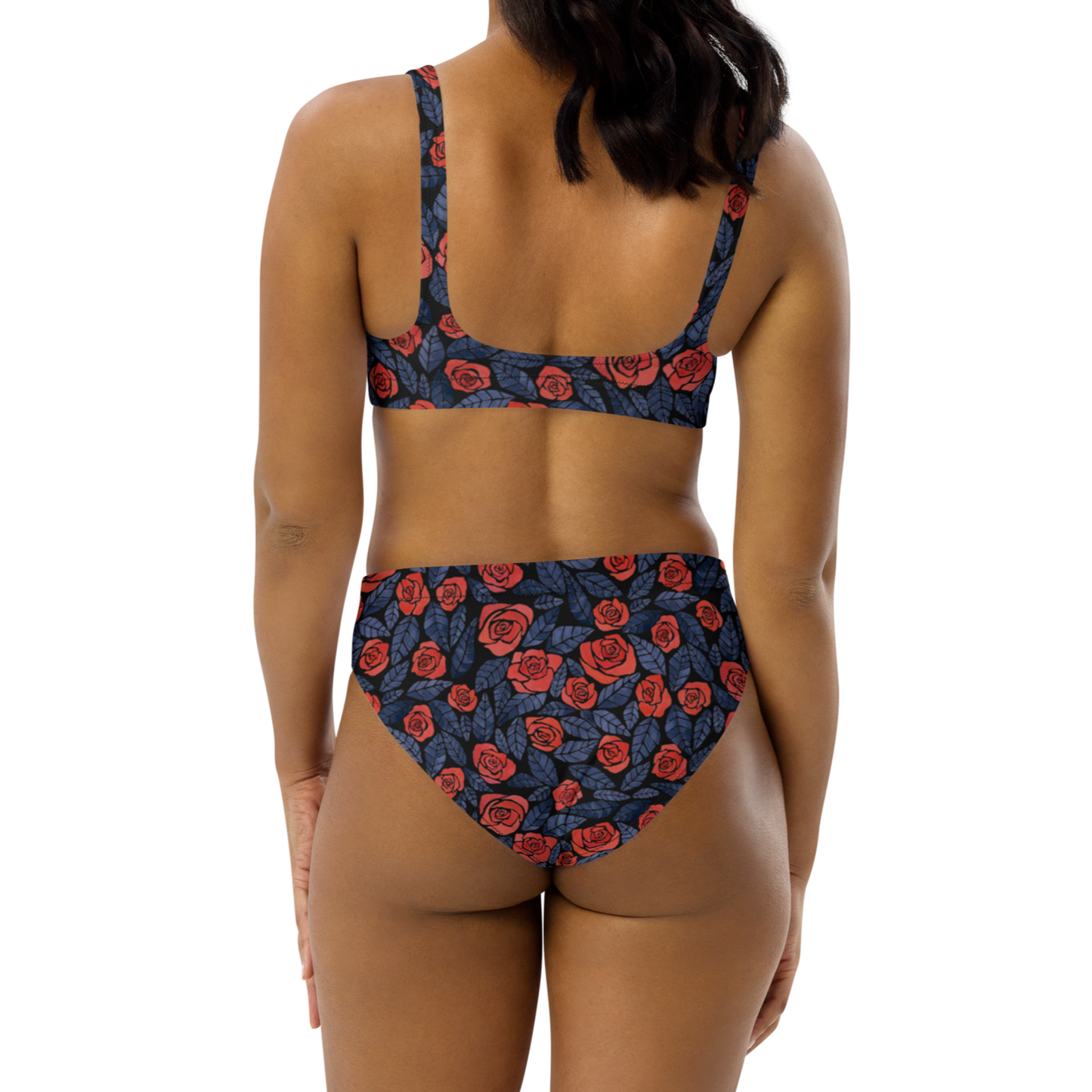 Bikini reciclado talle alto all over - Rosas Rojas