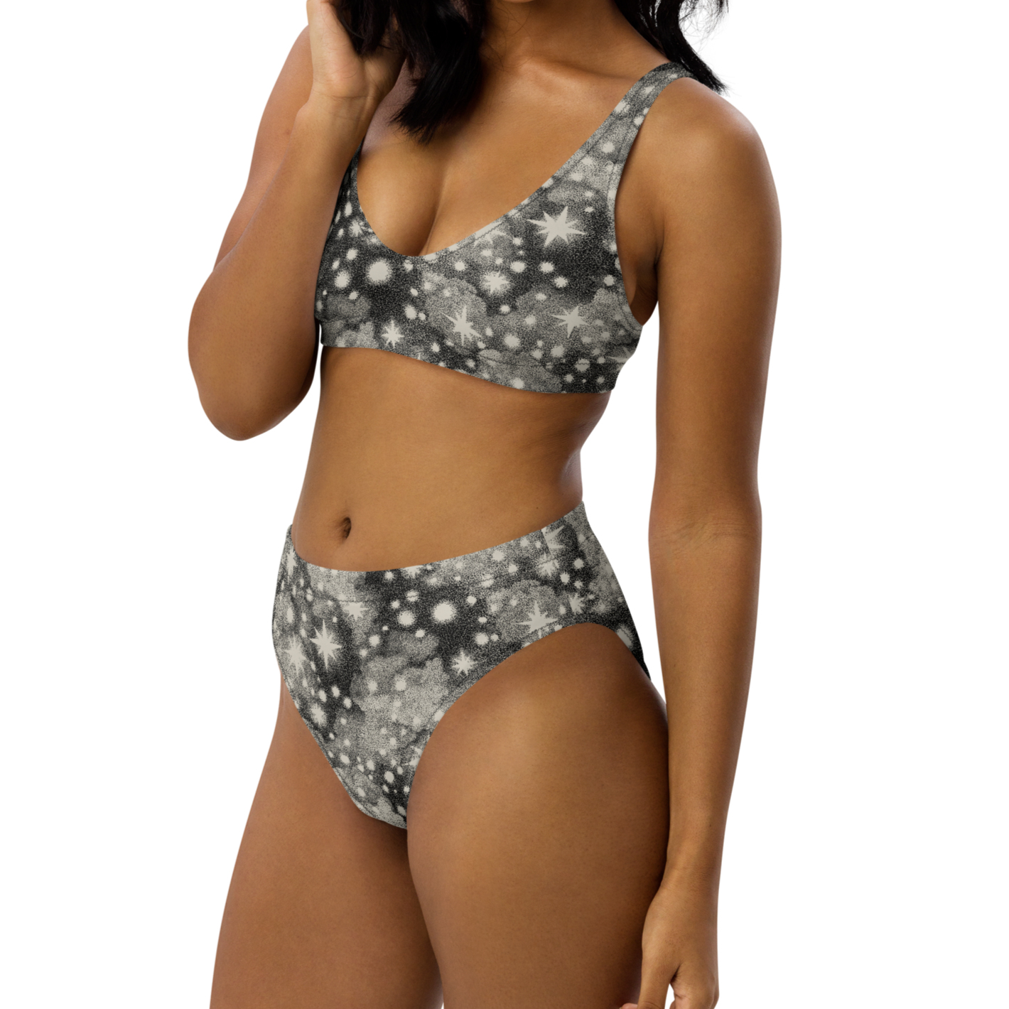 Bikini reciclado talle alto all over - Noche Estrellada